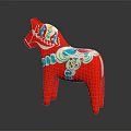 Red Wooden Horse Doll With Colorful Decorative Patterns And Traditional Design