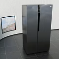 Black Double Door Refrigerator In Modern Interior Space With Decorative Wall Art