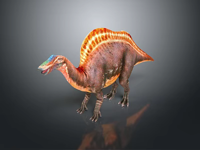 Dinosaur Model With Colorful Head Open Mouth Orange Striped Sail And Brown Body 3d model