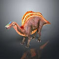 Dinosaur Model With Colorful Head Open Mouth Orange Striped Sail And Brown Body