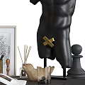 Elegant Decorative Ornaments Set With Bust Sculpture Table Lamp Framed Art Brass Accents And Books