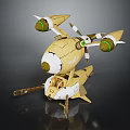 Yellow Mechanical Aircraft Model With Green Engines Propellers And Sci Fi Design 3d model
