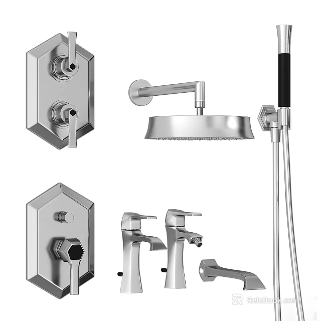 Modern Chrome Shower System Components With Wall Mounted Head And Handheld Sprayer 3d model 