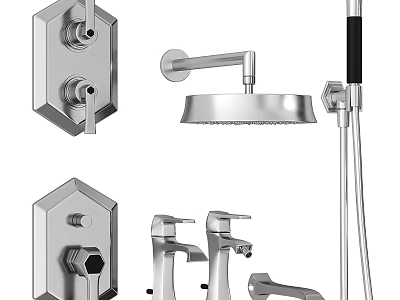 Modern Chrome Shower System Components With Wall Mounted Head And Handheld Sprayer 3d model