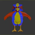 Colorful Anthropomorphic Bird Character With Red Blue Yellow Feathers Standing Pose