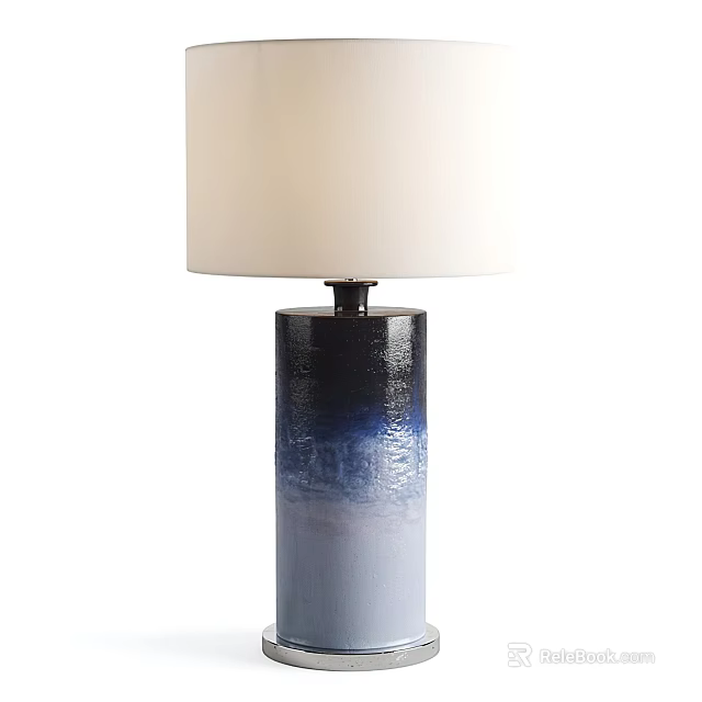 Modern Table Lamp With White Fabric Shade And Blue Gray Gradient Ceramic Base 3d model 