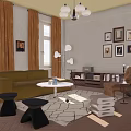 Elegant Living Room Interior Design With Green Sofa Black Stools And Wall Art