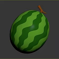 Fresh Ripe Watermelon With Green Dark Wavy Stripes And Orange Stem On Dark Background