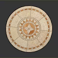 Round Dining Table with Tile Top Orange White Pattern and Metal Curved Base 3d model