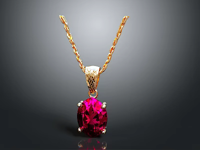 Elegant Golden Chain Necklace With Oval Red Gemstone Pendant And Small Diamond Accents 3d model