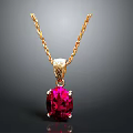 Elegant Golden Chain Necklace With Oval Red Gemstone Pendant And Small Diamond Accents