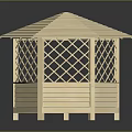 Wooden Hexagonal Gazebo With Lattice Windows And Sloped Roof Simple Outdoor Structure