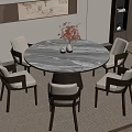 Round Marble Top Dining Table Set With Four Wooden Frame Chairs And Decorative Elements 3d model