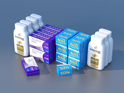 Pantene Hair Care Products With Aloe Vera Skincare And Purple Blue Packaging Boxes 3d model