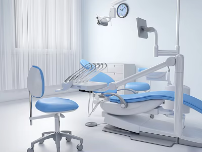 Dental Medical Equipment In Modern Clinic Including Chair Instruments Light Cabinet And Stool 3d model