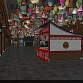 Chinese Style Shopping Mall Store Interior With Colorful Lanterns And Stone Waterfall