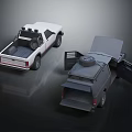 White and Gray Pickup Trucks with Open Bed and Spare Tire on Roof