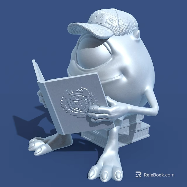Decorative Ornament Set With White Cartoon Figure Cap Book And Emblem On Blue Background 3d model 