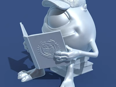 Decorative Ornament Set With White Cartoon Figure Cap Book And Emblem On Blue Background 3d model