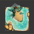 3D Tropical Island Model With Palm Tree Blue Water Sandy Beach And Rocks