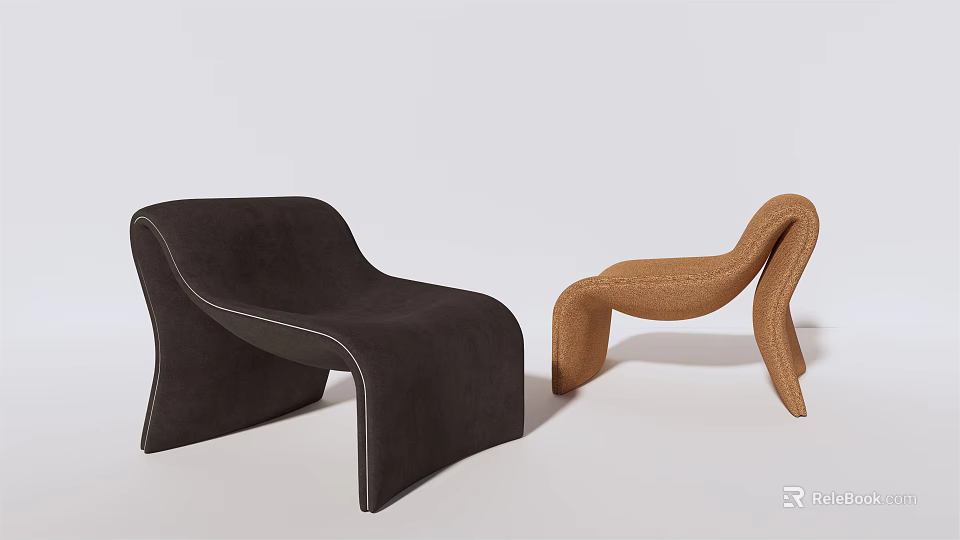 Modern Lounge Chairs With Dark Brown Leather And Light Brown Woven Design 3d model 