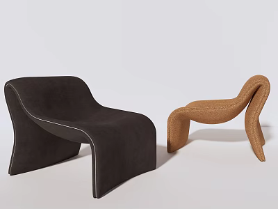 Modern Lounge Chairs With Dark Brown Leather And Light Brown Woven Design 3d model
