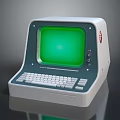 Vintage Computer With Green Screen White Blue Body And Classic Keyboard Design