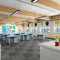 School Robotik Classroom With Bright Windows Student Desks Chairs Hanging Lights And Colorful Models