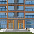 Elegant Modern Residential Building Entrance With Glass Curtain Wall Lighting Marble Floor And Golden Decorations
