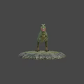Green Reptile Dinosaur Model Standing On Stone Base With Grassy Platform 3d model