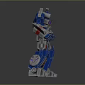 Blue And Black Mechanical Robot Character With Red Silver Details And Glowing Chest Emblem