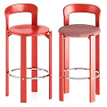 Modern Bar Stools With Metal Frame Round Padded Seat In Black And Grey