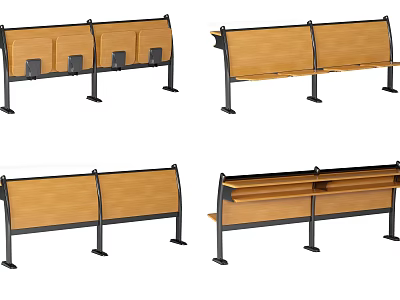 Public Chairs With Wooden Seats And Metal Frames For Public Areas 3d model