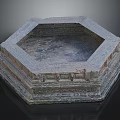 Hexagonal Stone Pedestal With Carved Details And Layered Textured Structure 3d model