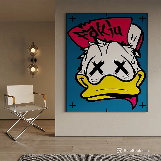 Artistic Cartoon Duck Portrait With Red Hat Blue Background And X Eyes 3d model 