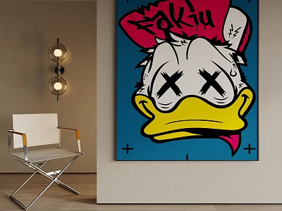 Artistic Cartoon Duck Portrait With Red Hat Blue Background And X Eyes 3d model