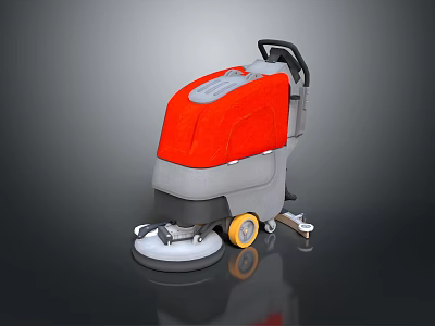 Red and Gray Functional Floor Scrubber Vehicle with Rotating Brushes for Industrial Cleaning 3d model