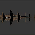 Pirate Ship Model With Black Sails Jolly Roger Flag And Wooden Structure