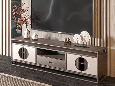Modern TV Cabinet With Large Screen TV Decorative Items Drawer And Lattice Doors Design 3d model