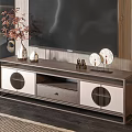 Modern TV Cabinet With Large Screen TV Decorative Items Drawer And Lattice Doors Design