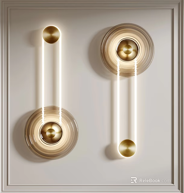 Modern Round Glass Wall Lamps With Brass Metal And Illuminated Design 3d model 