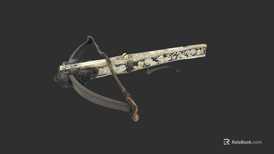 Artisan Crafted Ancient Crossbow With Intricate Sculpted Patterns And Carved Details 3d model 