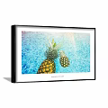 Botanical Pineapple Plant Painting With Blue Water Ripples Background And Framed Art