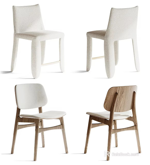 Stylish Accent Chairs with Upholstered Seats and Wooden Frames in Modern Home Design Styles 3d model 