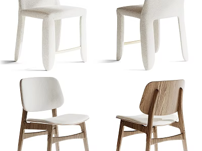 Stylish Accent Chairs with Upholstered Seats and Wooden Frames in Modern Home Design Styles 3d model