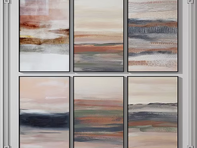 Modern Six Panel Abstract Paintings With Neutral Tones Textured Gradient And Striped 3d model