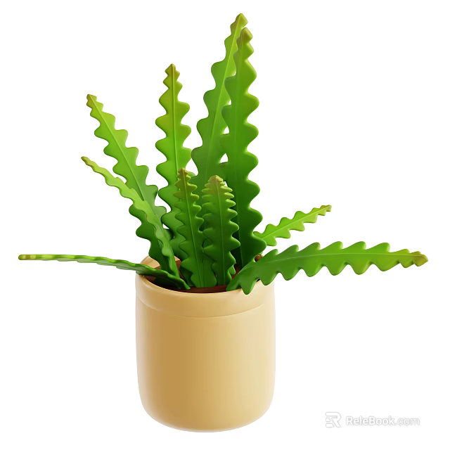 Green Plant with Wavy Leaves in Beige Pot for Home Decoration 3d model 