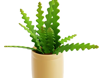 Green Plant with Wavy Leaves in Beige Pot for Home Decoration 3d model
