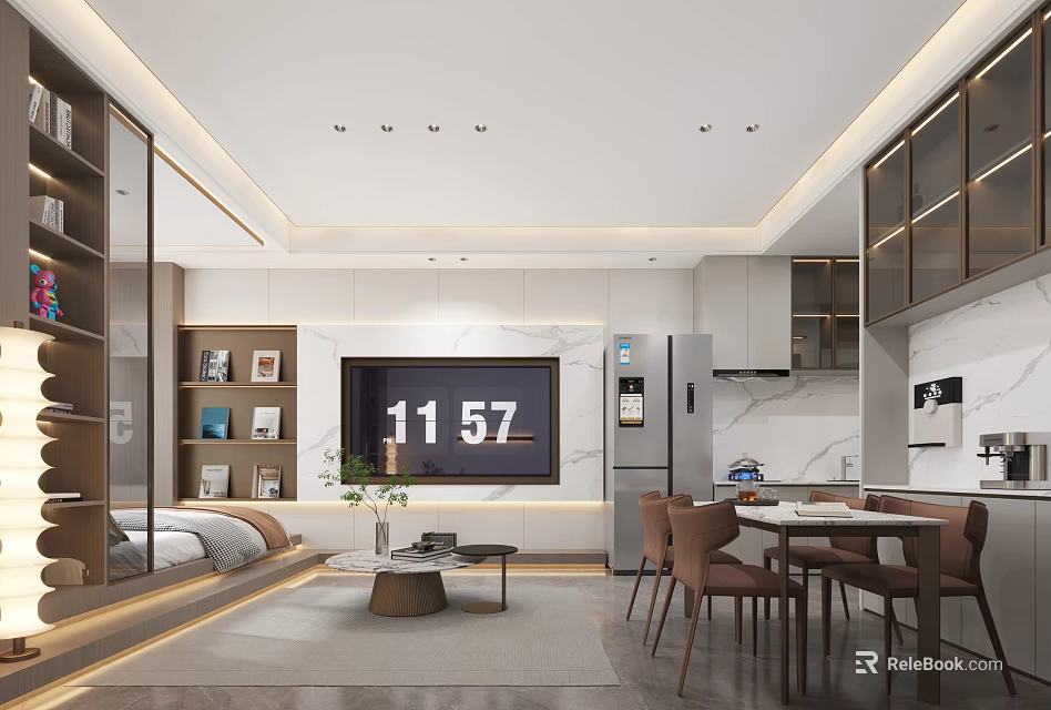 Modern Open Concept Apartment Interior With Living Dining Kitchen Areas 3d model 