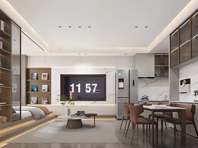 Modern Open Concept Apartment Interior With Living Dining Kitchen Areas 3d model